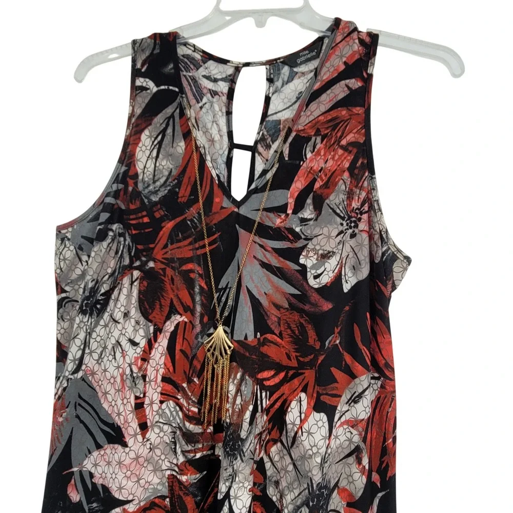 Mlle Gabrielle Women XL Sleeveless Tropical Floral Asymmetrical‎ Boho Midi Dress - Picture 3 of 11